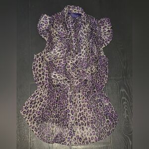Miley Cyrus & Max Azria Vibrant Purple Animal Print Blouse